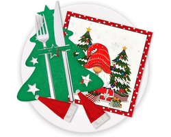 12 Feestelijke Bestekhouders Kerstboom & 20 Servetten Decoratie