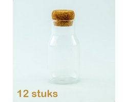 12 Glazen flesjes met ronde kurk - Blanco - Ongevuld - Promopack - Bedankje - Doopsuiker - Huwelijk - Zelf op te vullen met lekkers/badzout/zeepvlokken