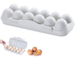 12 Grid Eierdrager Container - Plastic Box met Deksel - Draagbare Stapelbare Koelkast Houder Tray voor Verse Opslag en Organisatie
