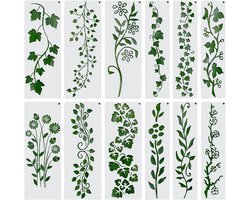 12 herbruikbare lentebloem sjablonen voor DIY projecten | Bladranken sjablonen set voor schilderen op hout, muur, canvas en meubels