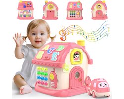 12-in-1 Educatief Activiteitenshuis - Muziekspeelgoed met Piano & Vormen Stoof - Montessori Speelgoed - voor Baby & Peuter (12-36 Maanden) - Roze - Baby speelgoed 1 jaar