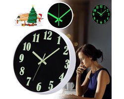 12-Inch Stille Wandklok Met Lichtgevende Wijzers - Geluidloos Uurwerk - Zeer Transparant Glas - Modern Wit Frame Met Zwarte Wijzerplaat - Ideaal Voor Thuis En Op Kantoor