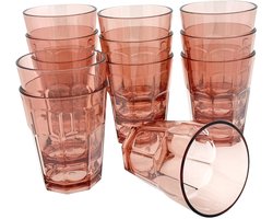 12 Kunststof Drinkglazen - 390ml - Rood Transparant - BPA Vrij - 9x9x11cm