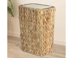 12 Liter Boho Prullenbak met Pop-up Deksel - 2 in 1 Rotan Afvalbak & Vuilnisbak - Beige