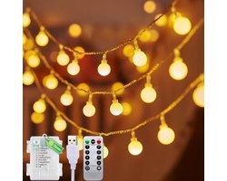 12 Meter LED Slinger Verlichting 100 Warm Witte Lampjes - 8 Lichtmodi Timerfunctie Batterij USB Voeding IP44 Waterdicht Binnen Buiten Decoratieve Feeënlichten