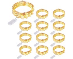 12-pack batterijgevoede (geen batterij) lichtsnoer, 20 LED's, 2 meter koperen lichtsnoer, IP65 waterdichte zilverdraad, warm witte sfeerverlichting
