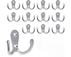 12-pack coat hooks, double-ended wall hooks, vintage style, metal coat hooks, retro design, includes screws, suitable for coat hooks, bathrooms, and kitchens.Zilver-5.5*4.1cm