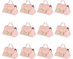 12 Pack Leren Cadeau Dozen met Handvat 13x7x8cm Roze PU Leer Mini Handtas Snoepdozen Herbruikbaar voor Feestjes, Bruiloften en Verjaardagen
