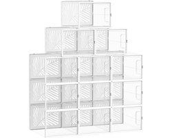 12-pack schoenendoosorganizer - transparant wit - opvouwbaar en stapelbaar - PET-lichaam - HIPS-frame - 35 cm x 25,5 cm x 19 cm