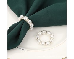 12-Pack Servetringen, Imitatieparel Servetringen, Witte Imitatieparel Servetringen, Zilveren Servetringen