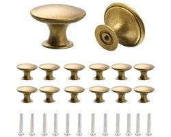 12-pack vintage ronde antieke messing kastdeurknoppen met bijpassende schroeven voor kast, kledingkast, lade, kast, keuken - 30 mm