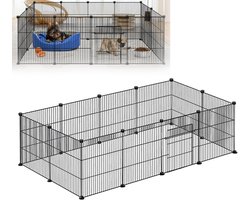 12 panelen, DIY behuizing, Met deur, kooi voor kleine dieren, cavia's, hamsters, konijntjes, huisdier ren Zwart 142x72x36cm