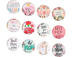 12 Pcs 30mm Round Fridge Magnets, Crystal Glass I Love My Mum Refrigerator Magnets, Decorative Strong Whiteboard Magnet, Glass Magnet for Cabinet Refrigerator Home Office, Gift for Mother's Day