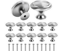 12 ronde deurknoppen - 27 mm - voor meubels - Zilveren knoppen - voor keuken, kast en badkamer - met schroeven