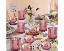 12 Roze Votief Kaarshouders van Glas voor Bruiloft en Feestdecoratie