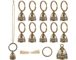 12 sets DIY sleutelhanger kits met messing klokken, kleine belletjes, ijzeren splitringen en 30m papieren koord