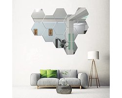 12 stoffen Spiegel Muurstickers, Zeshoek Spiegel Art DIY Home Decoratieve Zeshoekige Acryl Spiegel Wandplaat Plastic Spiegel Tegels voor Thuis Woonkamer Slaapkamer Bank TV Achtergrond Muurtattoo Decoratie Deco