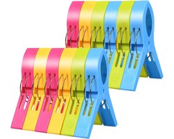 12 Strandhanddoekclips in Felgekleurde Plastic voor Ligbedden en Zwembadstoelen