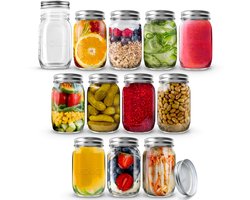 12 Stuk Glazen Potten Met Deksels (490 ml) Glazen metselaarpotten, Mason Jar voor Overnight Oats, Inmaken en Jam Maken 16oz, Porta Biscotti, Contenitore vetro