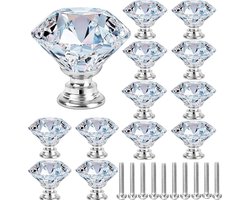12 stuks 30 mm kristallen deurgrepen, kastknoppen ladenknoppen meubelknoppen kastgrepen, ladekast diamant glazen handgrepen voor thuis kantoor DIY (transparant 30 mm | 12 stuks)