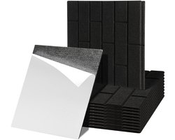 12 stuks Akoestische panelen Vierkante baksteen Zelfklevend Geluidsisolatie Vilt Wandpaneel Zwart
