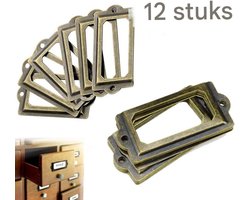 12 stuks antieke koperen doostags - meubelgrepen - meubelkast ladekasten - metalen trekframe handgrepen bestand visitekaartje houder