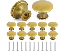 12 Stuks Antieke Messing Knoppen voor Meubels - 30mm Ronde Ladehandgrepen en Kastknoppen met Schroeven voor Keukenkasten en Kasten