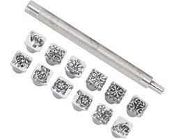 12 Stuks Bloem Design Stempel Set voor Leerbewerking, DIY Floral Patroon Stempels met Handvat, Creatieve Leer Craft Tools