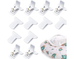 12 stuks Dekbedpinnen - Bed Sheet Holders - Quilt Clips - Dekbedovertrek Clips - Attachment Comforter - Quilt Fixing Clips - Om rommelige lakens te organiseren - Wit - Metaal