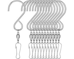 12 stuks - Draaibare Haakclips - RVS - Tuinhaak - Dubbele Clips voor Windspinners, Vogelvoeders,Windgongen en andere Tuinaccessoires - Zilver