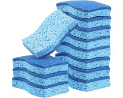12 stuks - eco schuursponzen - natuurlijke schuurspons - dubbelzijdig afwassen - Krasbestendig - composteerbare keukenafwasspons - biologisch afbreekbare afwassponsen - voor afwas, pan, keukensponsen-REWYTAZ