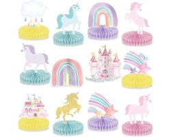 12 Stuks Eenhoorn Regenboog Honingraat Tafeldecoratie voor Feestjes met Pastel Kleuren en Kasteel Thema
