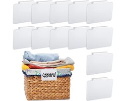 12 stuks - Etiketten - mandjes labels met clip - verwijderbare opbergrek labels - schoolbordlabel - labelhouders - clip-on labels - planklabels - PVC-etiket - herbruikbaar - voor bakken, mandjes, dozen - 9*7 cm - wit