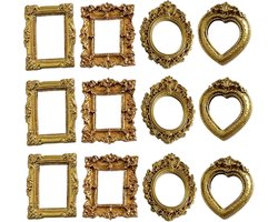 12 Stuks - Fotolijsten - Kleine gouden frames - Vintage hars fotolijst - Miniatuur Vintage Fotolijstjes - 6.9*5.2cm - Voor Fototentoonstelling, Wanddecoratie, Knutselprojecten En Tafelblad - Europese Reliëf Foto Frames - Barokstijl