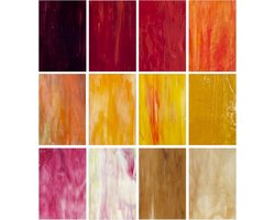 12 Stuks Glas-in-Lood Glasvellen (15x10cm) - Rood en Geel Kathedraalglas voor Mozaïek en Ambachten