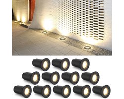 12 Stuks Grondspots 3W LED - Draaibare vloerspot met reservelenzen - IP67 Waterdicht - Warm wit - Tuinspots en inbouwspots buiten voor in de grond - zwarte behuizing