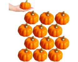 12 stuks - Halloween decoratieve kunstmatige pompoenen - Kleurrijke set herfst decoratieve schuimpompoenen voor binnen- en buitengebruik - Mini-pompoenen - oranje kleur - Feestelijke sfeerdecoraties - voor tafeldecoraties, Thanksgiving, Kerstmis