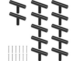 12 Stuks - Handgreep - Zwart - 5*1.2*3.2 cm - RVS - Met 25mm schroeven - Kast knoppen - Meubelknoppen - Handvat voor Kast - Enkel gat handvat - Voor lade, kledingkast, Meubels, Keuken Deur en kast