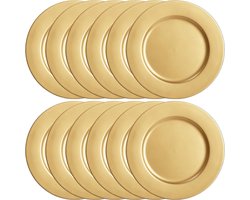 12 stuks herbruikbare gouden placemats, 33 cm kunststof placemats, grote ronde serveerborden voor Kerstmis, Halloween, bruiloft, feest, tafeldecoratie
