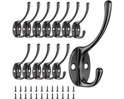 12 Stuks Kapstokhaken Vintage Zwanenhals Haken - Metalen Muurhaken Voor Slaapkamer, Badkamer, Keuken - Inclusief 24 Schroeven (Zwart) Kapstok