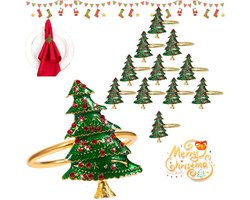 12 stuks - Kerstdecoratieve servetringen - Groene kerstboom - Kerstdecoratieve servetringen - Kerstboom metalen servetringen - met rode strass steentjes - Geschikt voor kerstfeest, diner, bruiloft, bankettafeldecoratie