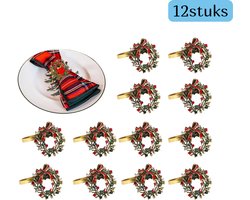 12 stuks - Kerstversieringen - Servetringen - Metaal - Kerstkransen - Geschikt voor feestelijke en alledaagse tafels - Geschikt voor stoffen servetten - Geschikt voor Kerstmis - Rood