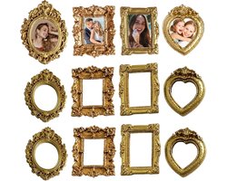 12 stuks Kleine gouden frames - vintage hars fotolijst - Miniatuur Vintage Fotolijstjes - tafelblad display frame - doe-het-zelf foto vakantie feest bruiloft decoratie - 4 verschillende vormen