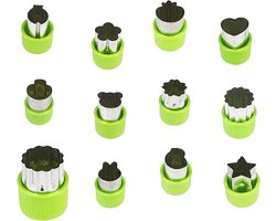 12 stuks - Koekjesvormpjes - roestvrijstalen vorm - mes voor het decoreren van fruit en groenten in bentoboxen - keukengereedschap - voor het snijden van verschillende vormen - groen