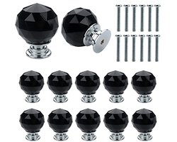 12 Stuks Kristallen Bol Glazen Diamanten Deurknoppen - Luxe Kledingkast Lade Knop Enkel Gat (Zwart)
