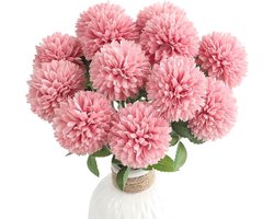 12 stuks kunstmatige chrysant bolletjes decoratiebloemen - Zijden imitatiebloemen - Voor bruid en bruiloft hoofdtafel decoratie, feest, huis, tuin en DIY decoratie (Roze)