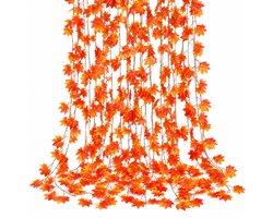 12 Stuks Kunstmatige Esdoorn Bladeren Slinger - Herfst Decoratie voor Thanksgiving en Bruiloft - Versiering voor Haard, Feest en Woonkamer