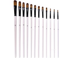 12 Stuks Kwasten - Wit - Kwastenset met Hout Penseel & Nylon Haren - Verven, Aquarel, Schilderen, Olie, Acryl - Verschillende Maten