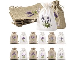 12 stuks - Lavendelzakjes - Zakje gevuld met biologische lavendel - Linnen tas - Geurzakje voor de kledingkast - Zak met trekkoord - Herbruikbaar - Voor het bewaren van lavendel, rozenblaadjes of cadeautjes - 10x15cm