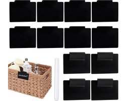 12 stuks mand label verwijderbare zwarte PVC clip op labels plank etiketten clips met witte marker